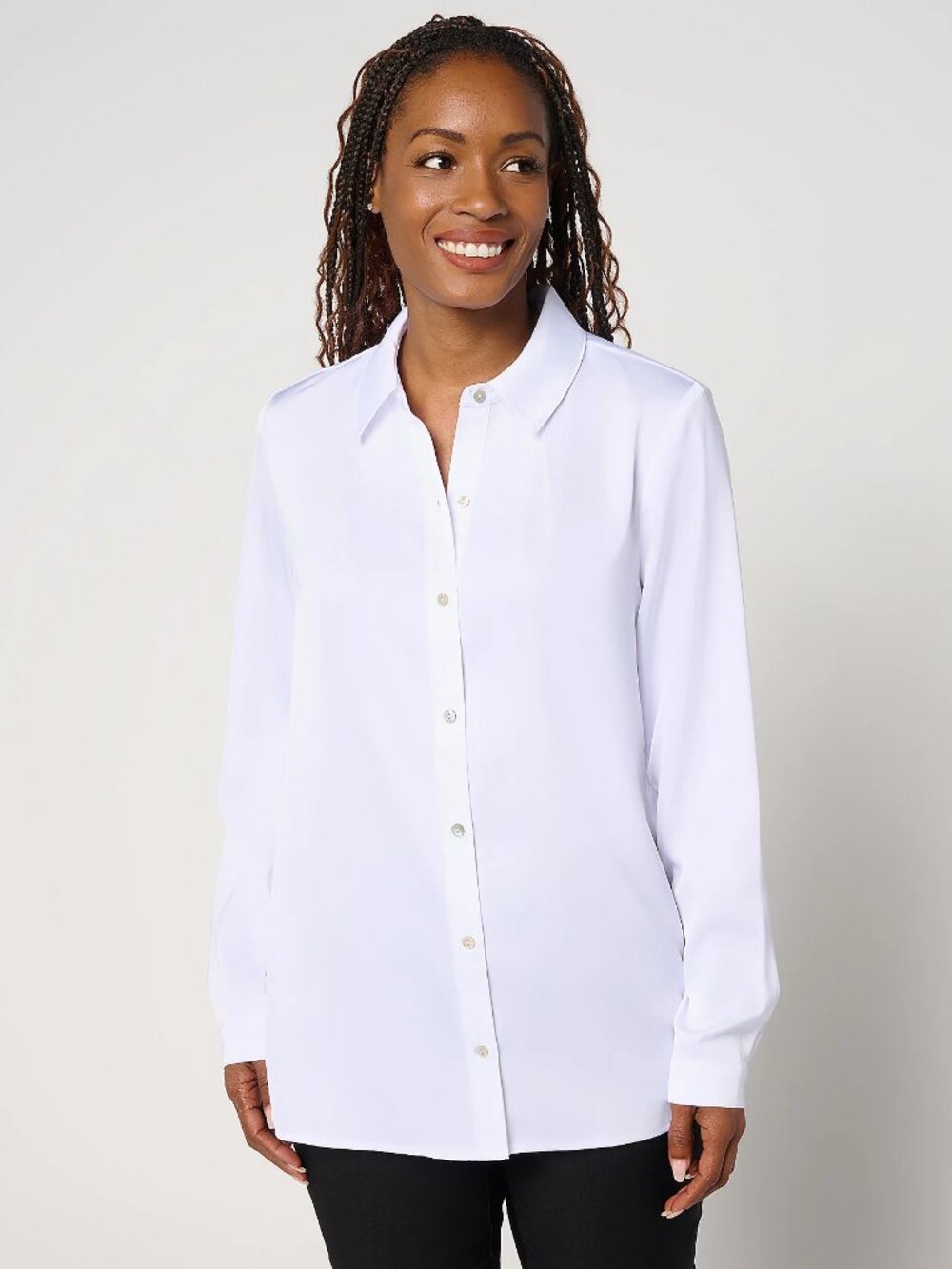nicole by Nicole Miller Regular Button Front Boyfriend Shirt, White Sz L a693067 - Picture 1 of 3